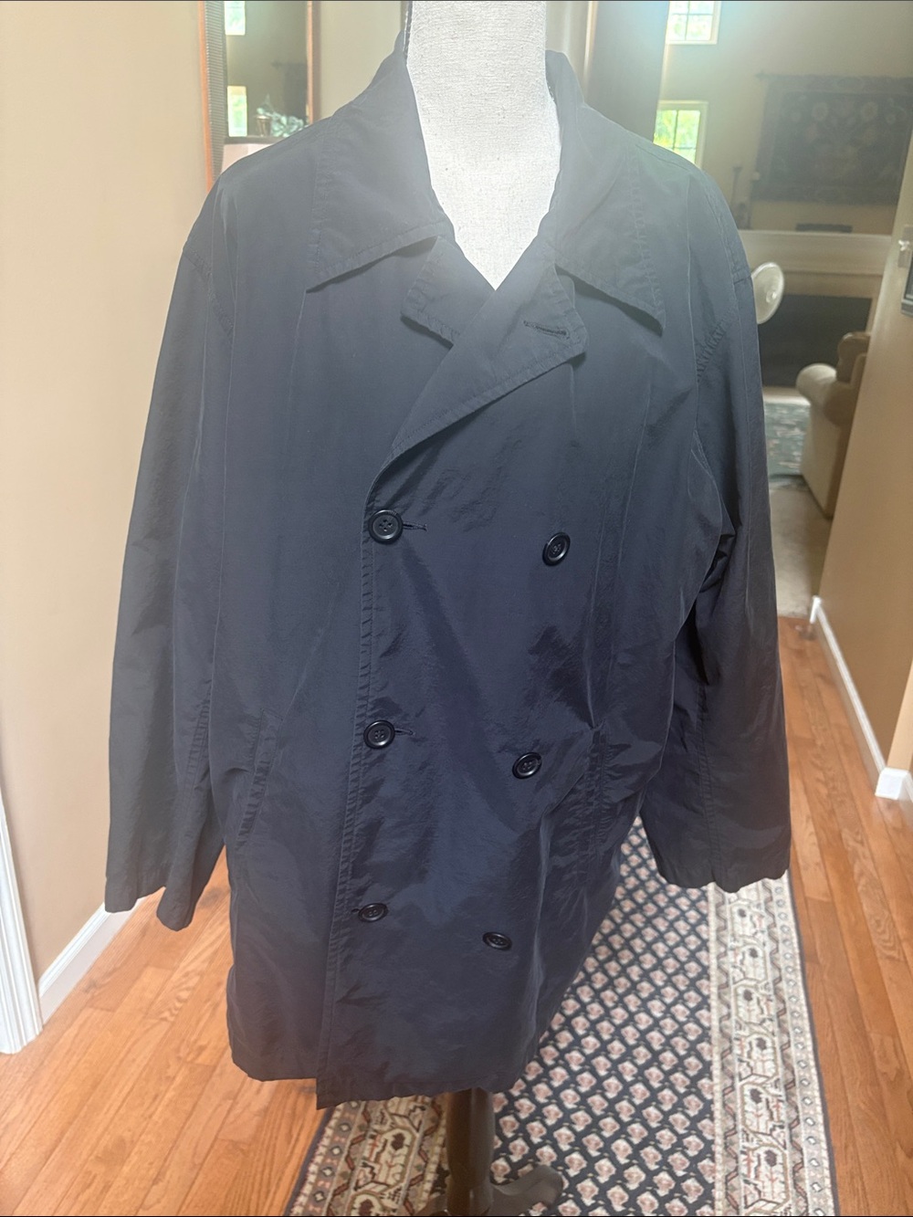 Reunion Men's Double-Breasted Black Lightweight Coat